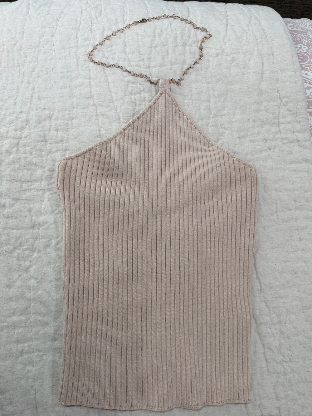 Heartloom Blush Ribbed Halter Knit Top